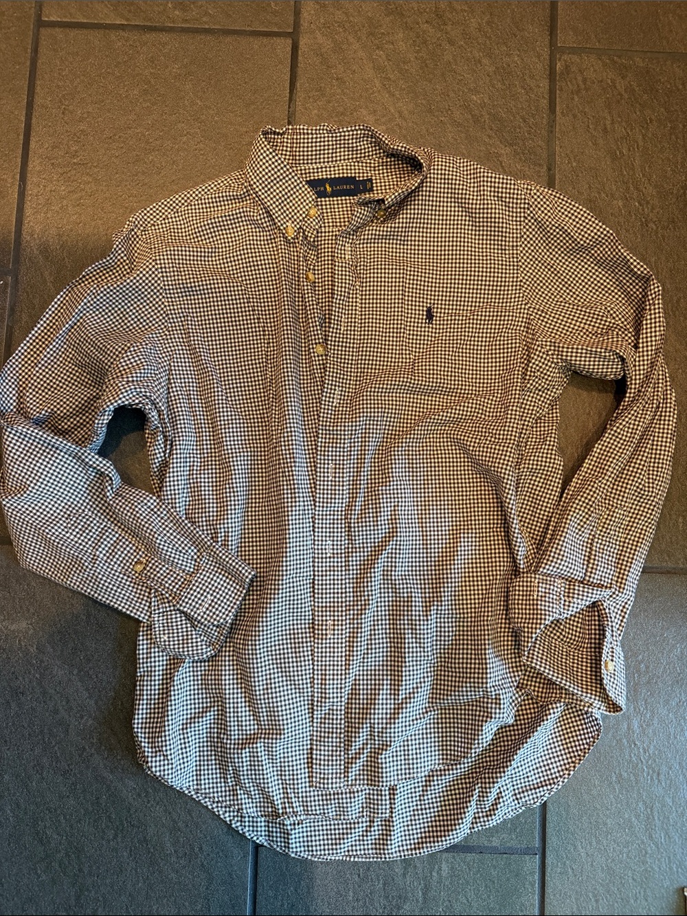Ralph Lauren Men’s Brown & White Micro Check Button-Down Shirt